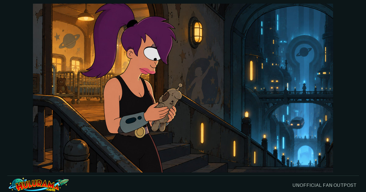 Leela holds a small keepsake at a dim doorway overlooking an underground passage.