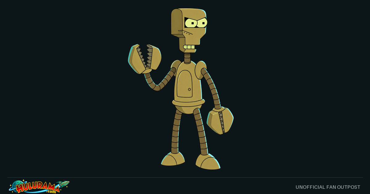 A slender olive-metal robot raises one of two serrated clamp hands.