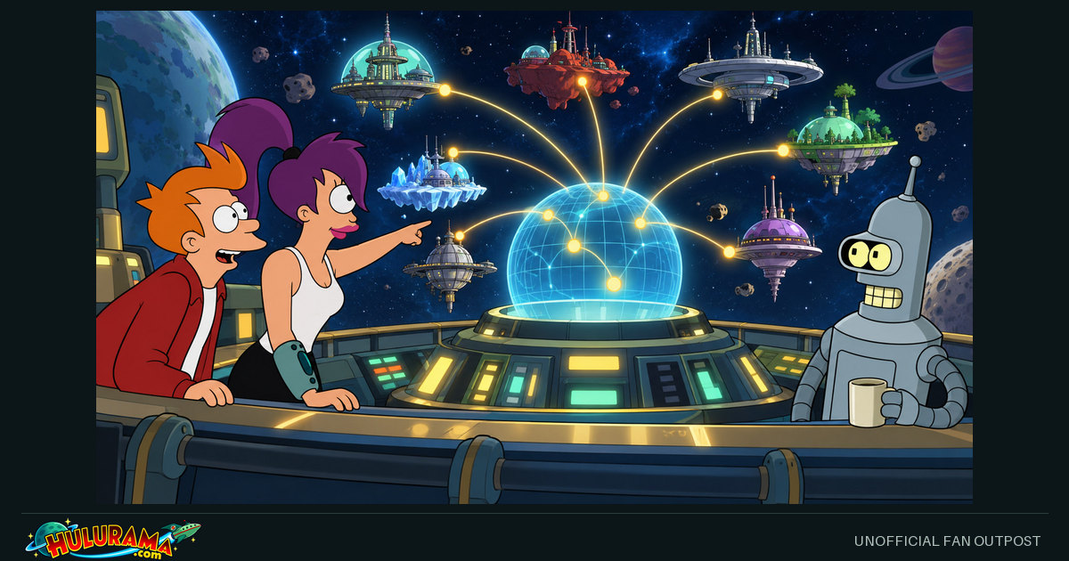 The delivery crew watches luminous connections linking different orbital outposts.