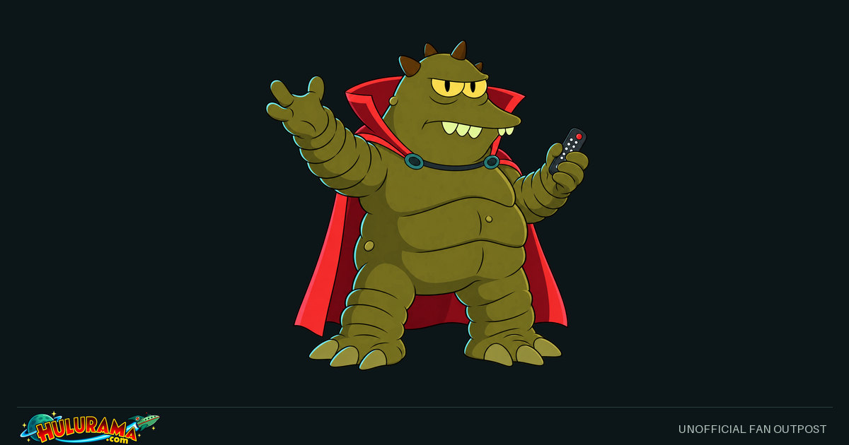 Lrrr gestures broadly in a red cape while holding a tiny remote control.