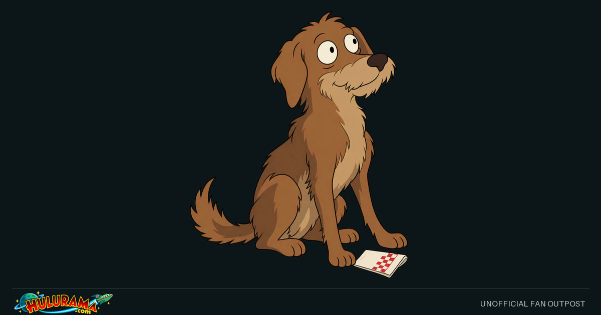 Seymour sits attentively beside a small paper wrapper.